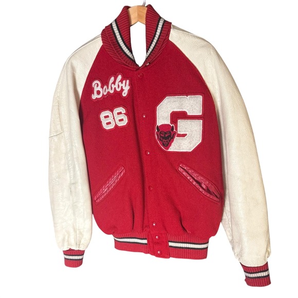 DeLONG Sportswear Other - Vintage 1986 Letterman Varsity Jacket Wool & Leather Red Devil "Bobby" G